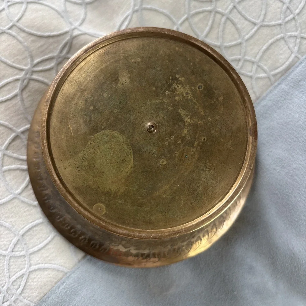 Vintage MCM Etched Brass Bowl Planter Trinket Dish Nice Patina 2.5